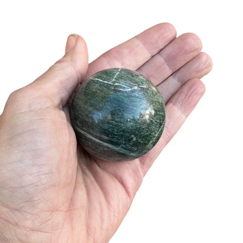 Nephrite Jade Crystal Sphere Green Chakra Stone Includes Short Black Metal Stand - Picture 13 of 14